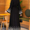 ⁦Embroidered Hem Edge Two-Piece Set Black⁩ - الصورة ⁦3⁩