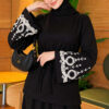 ⁦Embroidered Hem Edge Two-Piece Set Black⁩ - الصورة ⁦4⁩