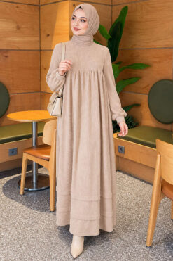 Knit Dress with Ribbed Detail Beige