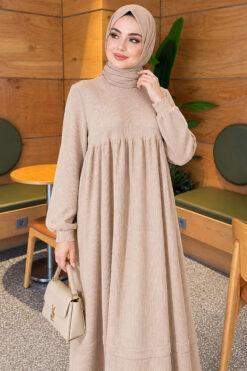 Alternative view of Knit Dress with Ribbed Detail Beige