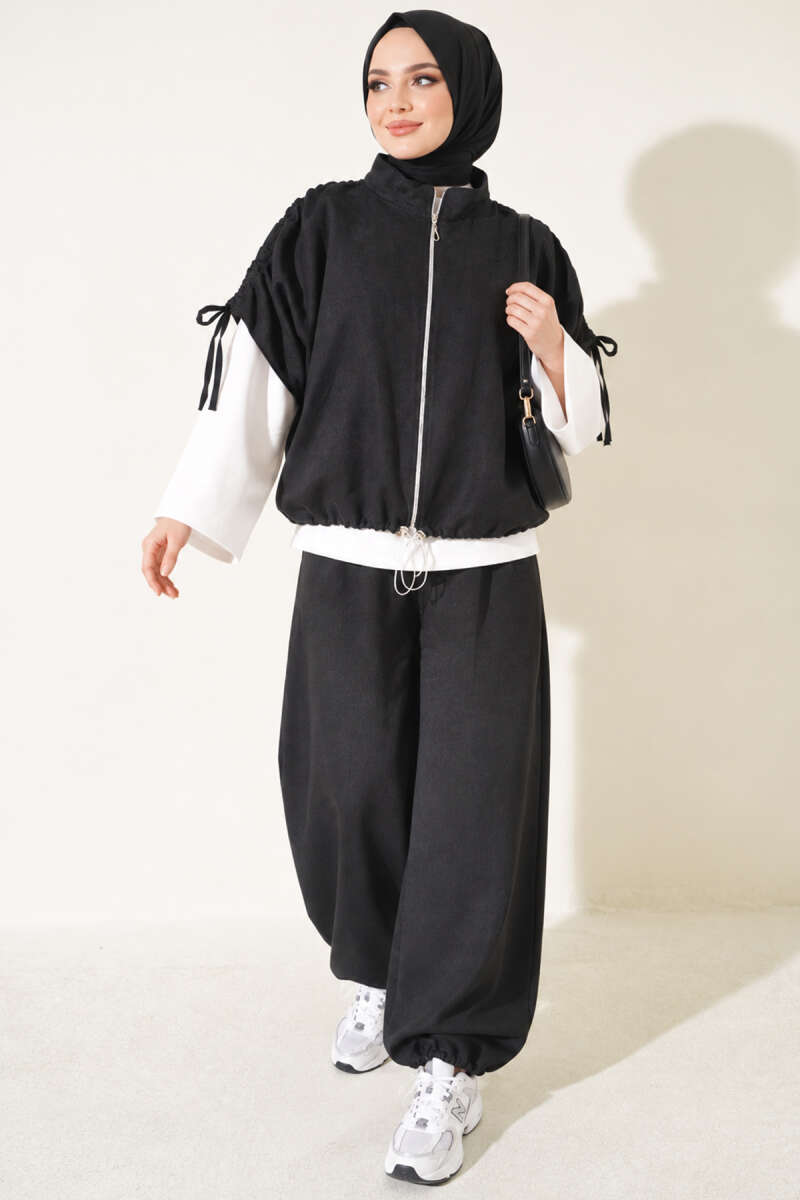 Three-Piece Set with Shoulder Tie Detail Black - immagine 3
