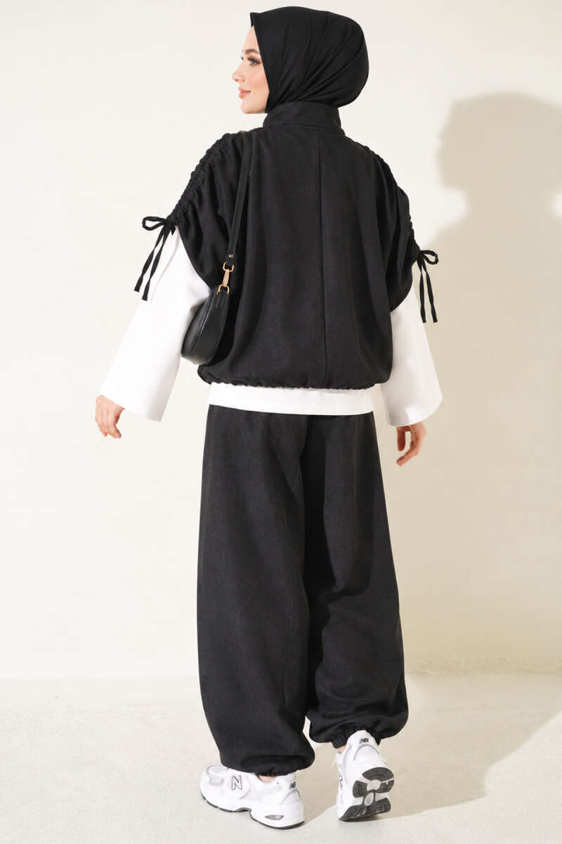 Three-Piece Set with Shoulder Tie Detail Black - immagine 4
