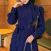 Beaded Shoulder Belted Evening Dress Saxon Blue - Image 2