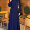 Beaded Shoulder Belted Evening Dress Saxon Blue - Image 3