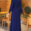 Beaded Shoulder Belted Evening Dress Saxon Blue - Image 4