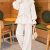 Shoulder Ruffle Detail Knit Two-Piece Set Ecru