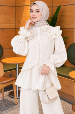 Alternative view of Shoulder Ruffle Detail Knit Two-Piece Set Ecru