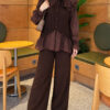 ⁦Ruffle-Detail Knit Two-Piece Set Brown⁩ - الصورة ⁦6⁩