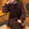 Shoulder Ruffle Detail Knit Two-Piece Set Brown - Image 2