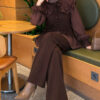 Shoulder Ruffle Detail Knit Two-Piece Set Brown - Image 3