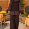 Shoulder Ruffle Detail Knit Two-Piece Set Brown - Image 4