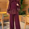 Shoulder Ruffle Detail Knit Two-Piece Set Plum - immagine 3