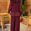 Shoulder Ruffle Detail Knit Two-Piece Set Plum - immagine 4