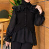 Shoulder Ruffle Detail Knit Two-Piece Set Black – Bild 2