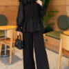 Shoulder Ruffle Detail Knit Two-Piece Set Black – Bild 3