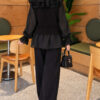 Shoulder Ruffle Detail Knit Two-Piece Set Black – Bild 4