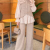 Shoulder Ruffle Detail Knit Two-Piece Set Mink