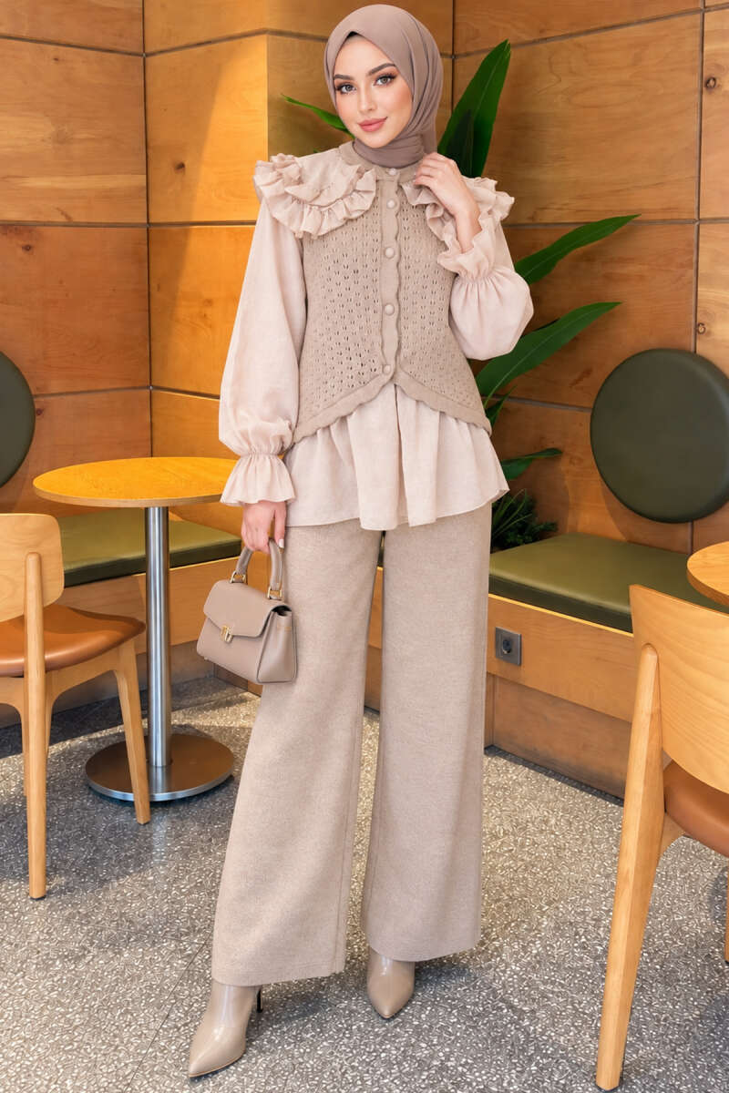 Stitch Detail Basic Knit Two-Piece Set Mink - الصورة 5