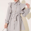 Buttoned Two-Piece Set with Ruffled Shoulder Detail Grey - الصورة 2