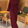Shoulder Pearl-Accent Knitted Dress Burgundy