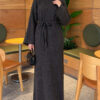 Shoulder Pearl-Accent Knitted Dress Smoke