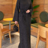 Shoulder Pearl-Accent Knitted Dress Smoke – Bild 2