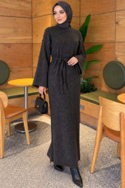Alternative view of Shoulder Pearl-Accent Knitted Dress Smoke