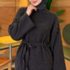 Shoulder Pearl-Accent Knitted Dress Smoke – Bild 3