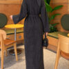Shoulder Pearl-Accent Knitted Dress Smoke – Bild 4