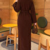 Shoulder Pearl-Accent Knitted Dress Brown - Imagen 4
