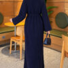 Shoulder Pearl-Accent Knitted Dress Navy Blue - Imagen 4