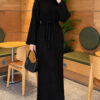 ⁦Shoulder Pearl-Accent Knitted Dress Black⁩ - الصورة ⁦3⁩