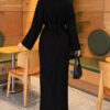 ⁦Shoulder Pearl-Accent Knitted Dress Black⁩ - الصورة ⁦4⁩