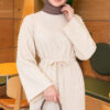 Shoulder Pearl-Accent Knitted Dress Stone
