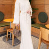 ⁦Shoulder Pearl-Accent Knitted Dress Stone⁩ - الصورة ⁦2⁩