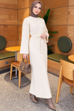 Alternative view of Shoulder Pearl-Accent Knitted Dress Stone