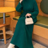 Shoulder Pearl-Accent Knitted Dress Emerald
