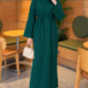 Shoulder Pearl-Accent Knitted Dress Emerald – Image 2