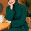 Shoulder Pearl-Accent Knitted Dress Emerald – Image 3