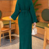 Shoulder Pearl-Accent Knitted Dress Emerald – Image 4