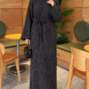 Shoulder-Embellished Knit Dress with Belt Anthracite