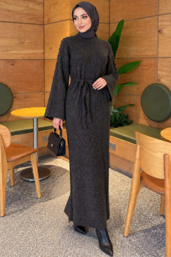 Alternative view of Shoulder-Embellished Knit Dress with Belt Anthracite