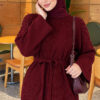 Shoulder-Embellished Knit Dress with Belt Burgundy - Image 2