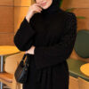Shoulder-Embellished Knit Dress with Belt Black - الصورة 2