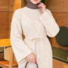 Shoulder-Embellished Knit Dress with Belt Stone