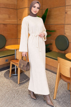 Alternative view of Shoulder-Embellished Knit Dress with Belt Stone