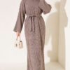 Shoulder-Embellished Knit Dress with Belt Mink