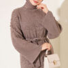 Shoulder-Embellished Knit Dress with Belt Mink – Bild 2