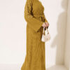 Shoulder-Embellished Knit Dress with Belt Oil Green – Bild 3