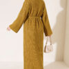 Shoulder-Embellished Knit Dress with Belt Oil Green – Bild 4